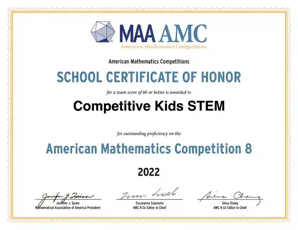 AMC 8 - School Certificate of Honor