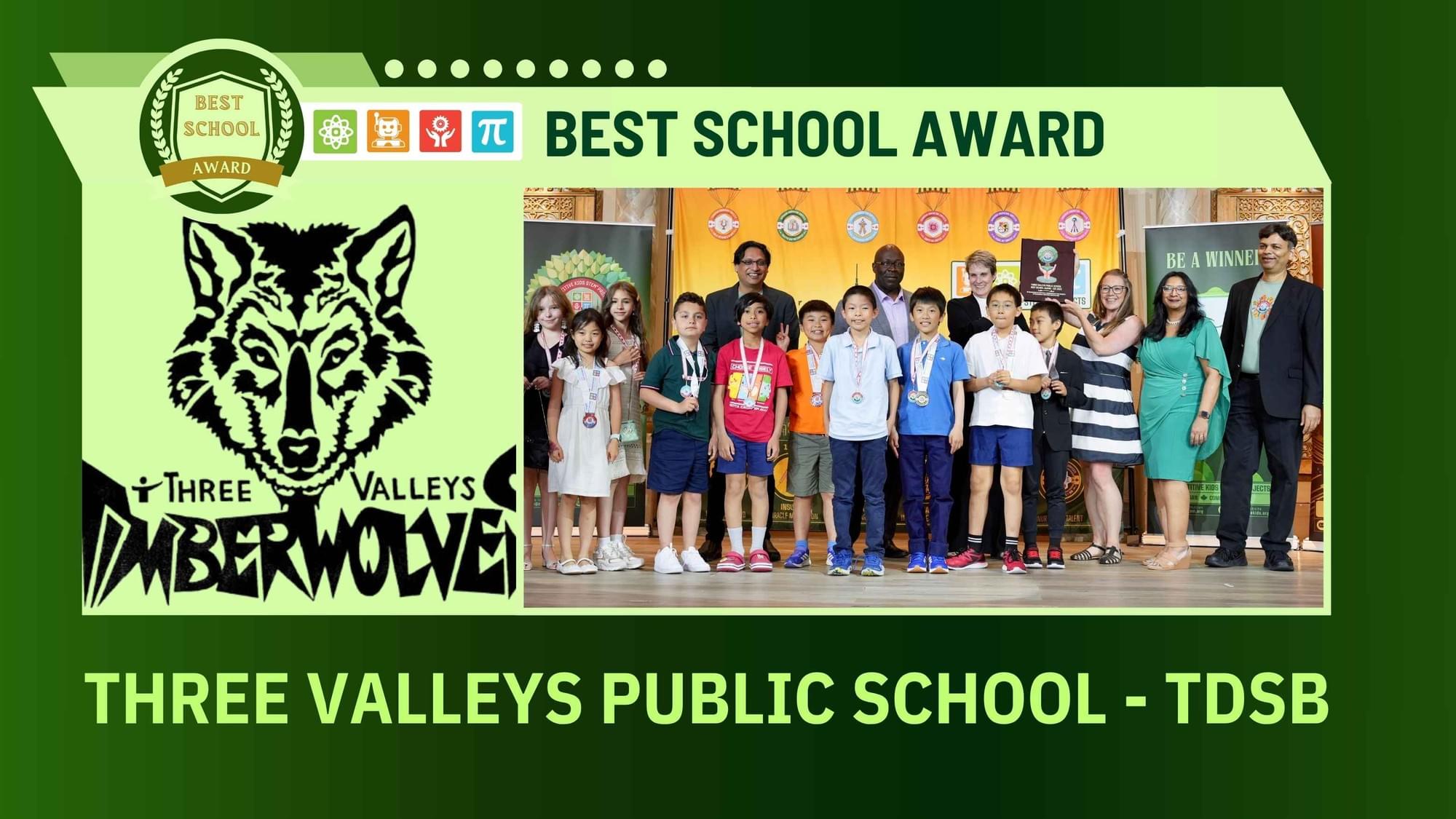 Best School Award — Three Valleys Public School (TDSB) students with their teachers at the 2025 ceremony.