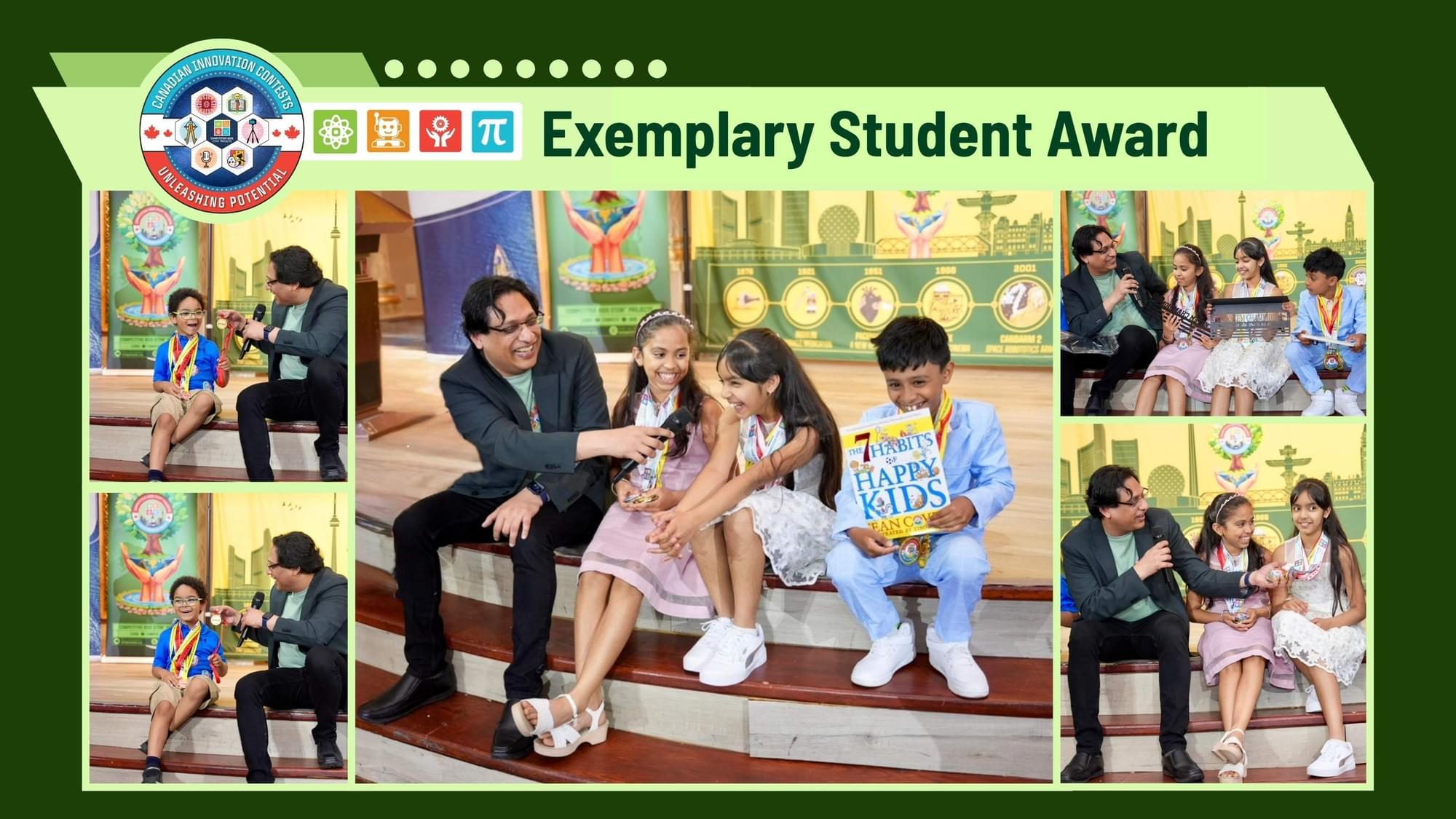 Collage of Exemplary Student Award recipients on stage at the 2025 CKSTEM ceremony, receiving medals and recognition.